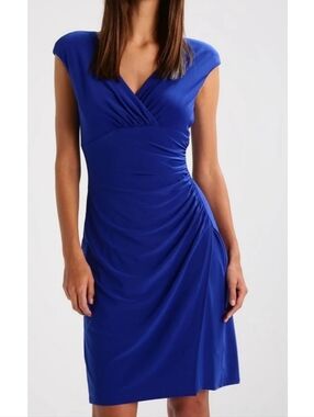 Lauren Ralph Lauren Royal Blue Pleated Rushed Jersey Dress